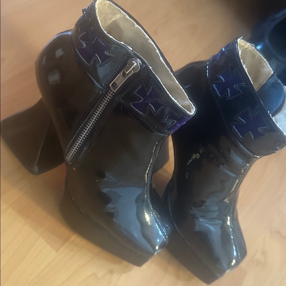 Original Underground Gothic Black Patent Ankle Boots with Gold Zipper